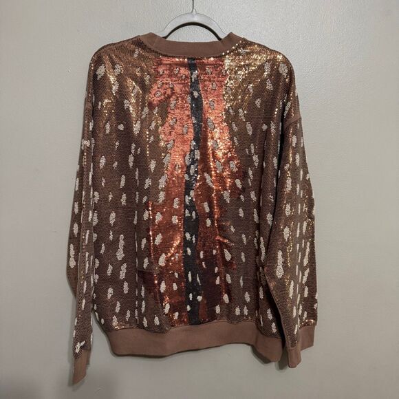 The Queen Of Sparkles Brown Deer Sweatshirt fully sequined and beaded six’s larg - Picture 3 of 8